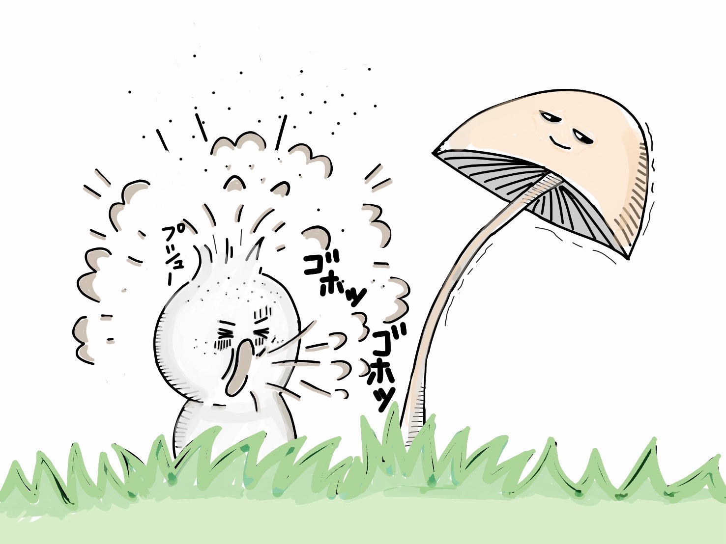 キコノワ咳エチケット はちまきうずこ 芝生イラスト